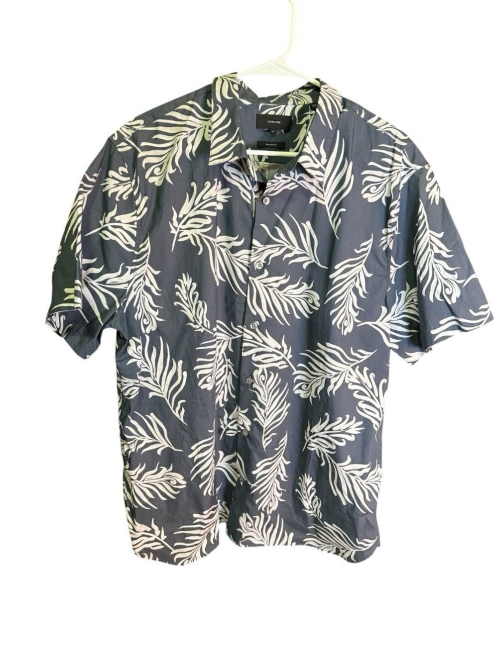 Vince Mens Classic Fit Leaf Print Navy Short Sleeve Button Up Shirt Size XL NWT